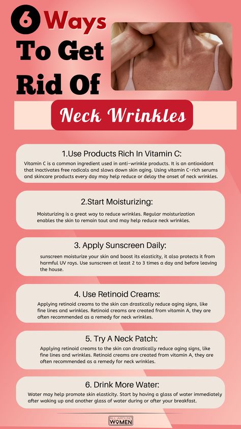 6 Ways To Get Rid Of Neck Wrinkles, skin care Neck Wrinkles Remedies, Reduce Neck Wrinkles, Wrinkles Remedies Face, Mouth Wrinkles, Chest Wrinkles, Skin Facts, Face Routine, Neck Wrinkles, Good Skin Tips