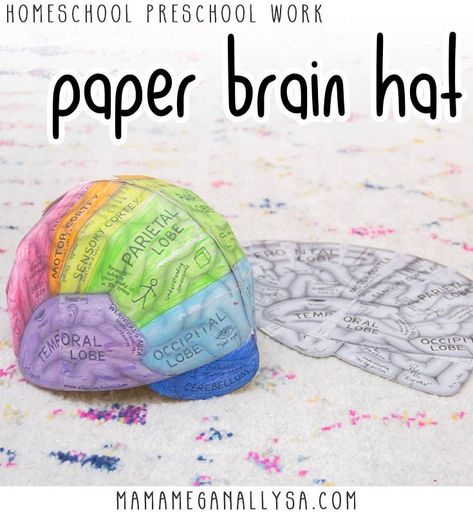 Make A Brain Model, Brain Hats Printable, Play Doh Brain Model, Brain Homeschool Activities, Brain Cap Printable, Brain Kindergarten Activities, Brain Hat Printable Free, Brain School Project Ideas, Cauliflower Brain Model