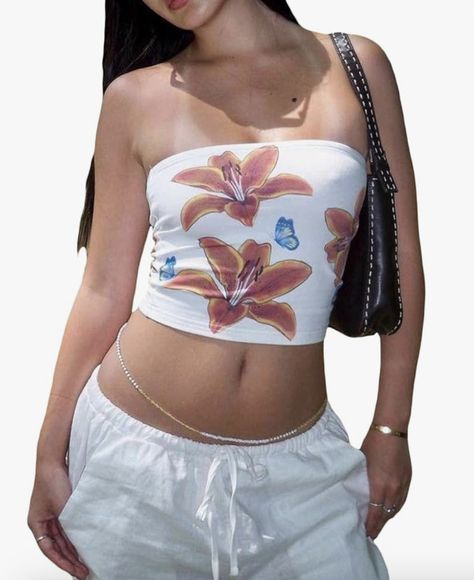 Y2k Tube Top for Women Sexy Strapless Sleeveless Vintage Off Shoulder Slim Fit Crop Tank Aesthetic Backless Bandeau Tank Aesthetic, Y2k Tube Top, Closet Organizer, Vintage Floral Print, Summer 24, White Butterfly, Top For Women, Style Summer, Cami Tanks