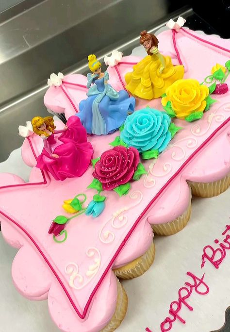 Disney Princess Birthday Cupcakes, Disney Princess Cupcake Cake, Disney Princess Sheet Cake, Princess Sheet Cake, Princess Birthday Cupcakes, Princess Cupcake Cake, Adorable Cupcakes, Tiana Birthday Party, Disney Princess Birthday Cakes