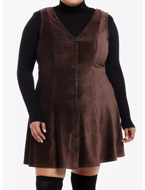 Thorn & Fable Brown Corduroy Tank Dress Plus Size Simple Dress Plus Size, Gathered Bust Dress, Christmas Plus Size Outfits, 2xl Women Plus Size Outfits, Plus Size Dark Academia Fashion, Nonbinary Fashion Feminine, Brown Sweater Dress Outfit, Plus Size Fall Dresses, Corduroy Dress Outfit