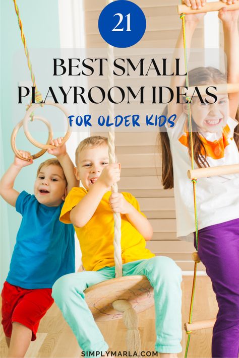 HEY EVERYONE! CHECK OUT 21 BEST SMALL PLAYROOM IDEAS FOR OLDER KIDS! WE KNOW HOW HARD IT CAN BE TO CREATE THE PLAYROOM OF YOUR DREAMS WITH LIMITED SPACE. CHECK OUT SOME STORAGE SOLUTIONS, DESIGN INSPO, AND TOY IDEAS FOR YOUR OLDER KIDDOS. WE HOPE YOU LOVE THIS POST AND GET INSPIRED! #SPACESAVING #FORBOYS #FORTODDLERS #FORGIRLS #MINIMALIST Flex Space Playroom, Playroom With Sloped Ceiling, Cute Playroom Ideas Small Spaces, Playroom For 6 Year, Playroom Ideas Age 6, Plants In Playroom, 10x10 Playroom Layout, Older Kid Playroom Ideas, Snug Playroom Ideas