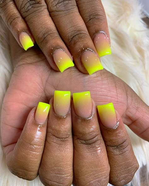 EnvyMyNailsLLC on Instagram: “#nails #kcnails #kcnailtech #ombrenails #instagramnails💅 #valentinobeautypure #nailsofinstagram #nailsonfleek #nails💅 #nailart…” Yellow Ombre Nails Short, Neon Short Nails, Drippy Nails, Acrylic Nail Designs Classy, Acrylic Nail Designs Coffin, Neon Yellow Nails, Nails Acrylic Short, Coffin Nails Ombre, Neon Acrylic Nails