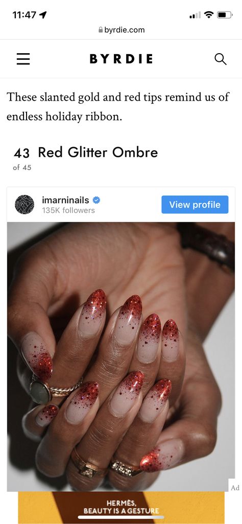 Red Sparkle Nails, Red Sparkly Nails, Gold Sparkle Nails, Sparkly Acrylic Nails, Ruby Nails, Red Ombre Nails, Red Nails Glitter, Gold Glitter Nails, Ombre Nails Glitter