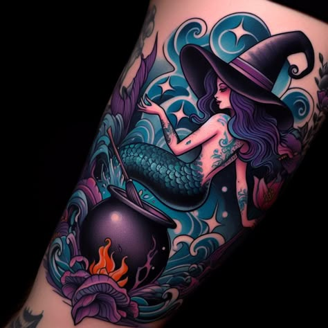 Best Feminine Tattoos, Witch Mermaid, Witchcraft Tattoos, Best Cover Up Tattoos, Mermaid Tattoo Designs, Tattoo Thoughts, Water Tattoo, Mommy Tattoos, Biomechanical Tattoo