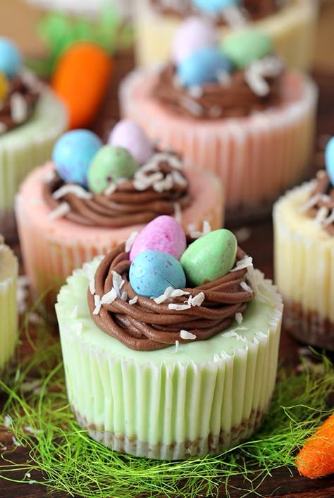 Easter Mini Cheesecakes, Mini Easter Desserts, Easter Cupcake Ideas, Peeps Recipes, Easter Cheesecake, Cheesecake Bites Recipe, Easter Egg Candy, Easter Cupcake, Mini Cheesecake Recipes