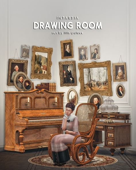 🪑⭐ INTARSIA - Drawing Room Set | Patreon Drawing Room Paint, Drawing Room Setting, Los Sims 4 Mods, Sims 4 Hair Male, Sims 4 Decades Challenge, Sims Stories, Royal Furniture, Tumblr Sims 4, Free Sims