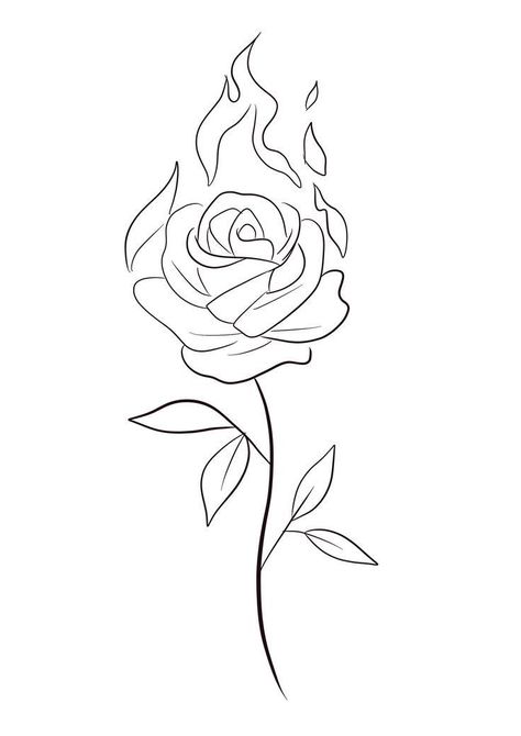 Flowers With Stems Drawing, Flowers Outline Drawing, Floral Linework, Rose Flower Sketch, Rose Drawing Simple, Rose Tattoo Stencil, Simple Rose Tattoo, Simple Butterfly Tattoo, Cute Thigh Tattoos