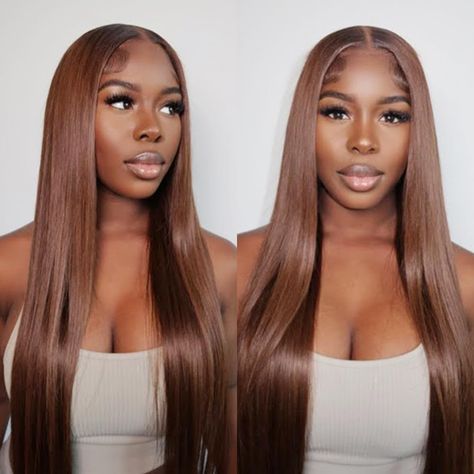 PRICES MAY VARY. 13x4 HD Transparent Lace Front Wig. Enough Part for Different Hairstyles. HD Transparent Lace and Natural Hairline, Can be Melt Perfectly Chocolate Brown Colored Hair. Tired of Black Color Hair? Try our New #4 Brown Colored Human Hair Lace Front Wig to Get a New Feeling 180% Density Thick Hair. Full, Soft High Grade Human Hair and Small Knots Giving you the Most Natural Look Little to no Shedding and True to Length. 100% Human Hair can be Dyed to Other Hair Colors if you Want Ca Lace Wig Lisa, Staright Black Wigs, Buss Down Middle Part Wig Straight, Wig 28 Inch, Brown Highlights Lace Wig, Yaki Ombre Wig, Amazon Finds Wigs, 38 Inch Hair, Best Cheap Amazon Wigs