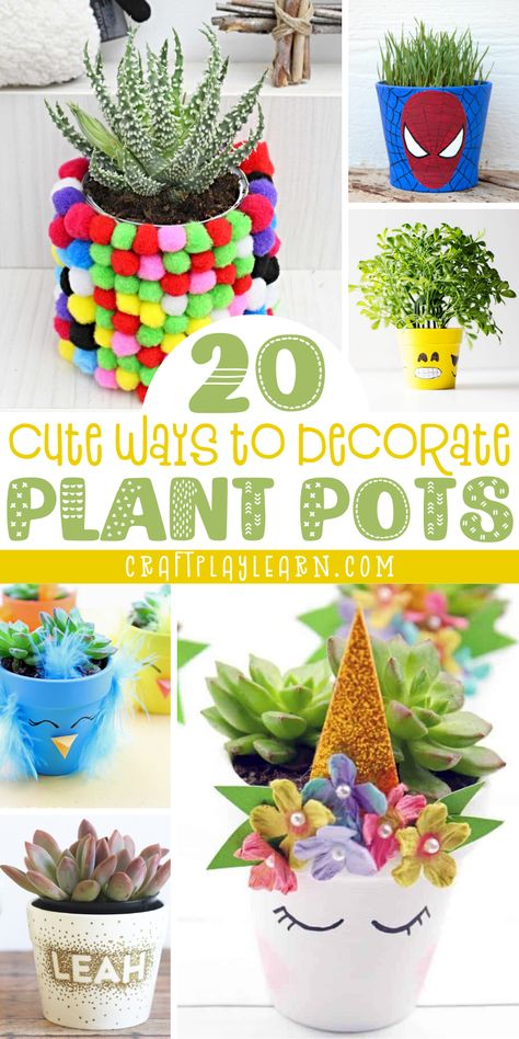 Plant Pot Decorating Ideas, Plantpot Idea, Planter Decorating Ideas, Plant Crafts For Kids, Diy Pots For Plants, Pot Decorating Ideas, Diy Plant Pot, Decorating Terra Cotta Pots, Plant Pots Crafts