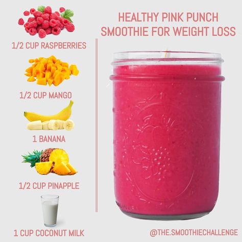 🔹Healthy living🔹 on Instagram: “Healthy pink punch smoothie 🍌🍍 . Ingredients:  1 Banana  1/2 cup raspberry 1/2 cup pineapple 1 cup coconut milk 📸 By @the.smoothiechallenge…” Fruit Smoothie Recipes Healthy, Easy Healthy Smoothies, Smoothie Recipes Healthy Breakfast, Smoothie Drink Recipes, Pink Punch, Healthy Drinks Smoothies, Healthy Juice Recipes, Easy Smoothie Recipes, Healthy Drinks Recipes