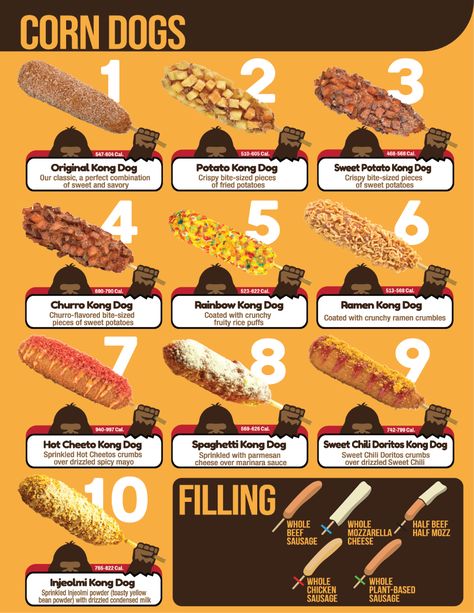 Kong Dog | Somerville, MA - Kongdog Korean Menu Food, Corndogs Korean, Sweet Chili Doritos, Korean Corn Dog, Corn Dog Recipe, Waffle Cone Recipe, Hot Ramen, Korean Corn, Corndog Recipe