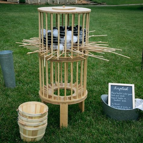 Rustic Garden Games on Instagram: “Thank you @lifegallerystudio for this photo of our giant Kerplunk game!  It's the only one of its kind and was hand-crafted for us by local…” Kerplunk Yard Game Diy, Giant Outdoor Games Diy, Giant Kerplunk, Kerplunk Game, Giant Outdoor Games, Giant Yard Games, Wedding Reception Activities, Diy Yard Games, Outside Games