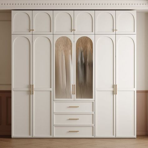 Elegant White Art Deco Reclaimed Wood Wardrobe with Soft Close Features, Interior Shelves, and Clothing Rod Armoires & Wardrobe Closets White And Wood Wardrobe Design, Closet With Cabinet Doors, Wood Wardrobe Design, Fancy Wardrobe, Art Deco Wardrobe, Freestanding Wardrobe, Armoire Wardrobe Closet, Closet Wall, White Art Deco