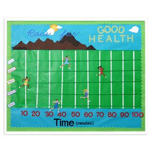 bulleting boards for running the race | Ellisoneducation.com - Race for Good Health Bulletin Board Running Bulletin Board Ideas, 4dx Scoreboard Ideas, Rti Interventions Elementary, Data Boards, Pe Bulletin Boards, School Wellness, Health Bulletin Boards, Data Wall, Sports Theme Classroom