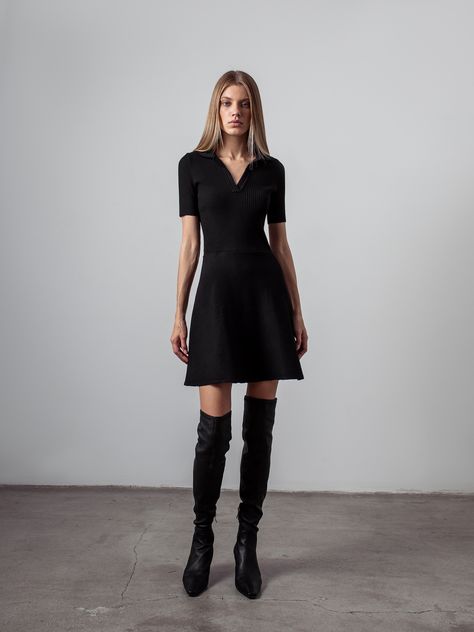 Mini polo dress in black - Namelazz Official Online Store Black Polo Dress Outfit, Polo Dress Outfit, Black Polo Dress, Elegant Girls, Chic Over 50, Elegant Girl, Black Polo, Stylish Clothes, Polo Dress