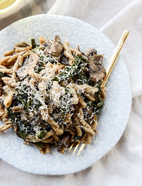 ONE POT MUSHROOM AND SWISS CHARD Butter Mushroom Pasta, Swiss Chard Pasta, Chard Pasta, Mushroom And Swiss, Vegetable Meals, Chard Recipes, Csa Recipes, Mushroom Pasta, One Pot Pasta