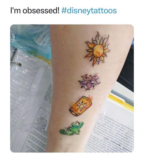 Disney Tangled Tattoo, Rapunzel Tattoo Ideas, Rapunzel Tattoo, Disney Tattoo Ideas, Sunshine Tattoo, Lantern Tattoo, American Traditional Tattoo Ideas, Simple Tattoos For Guys, Bestie Tattoo