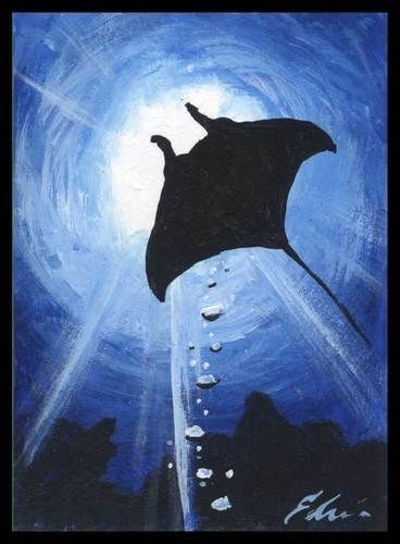 Stingray Painting, Stingray Fish, Dove Painting, Sea Life Art, Silhouette Painting, Canvas Painting Designs, Manta Ray, Nautical Art, Amazing Drawings