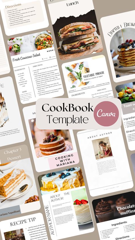 Cookbook Template Printables Free, Pretty Recipes, Cookbook Diy, Cook Book Recipe, Ebook Template Design, Diy Cookbook, Digital Recipe Book, Cookbook Template, Recipe Template