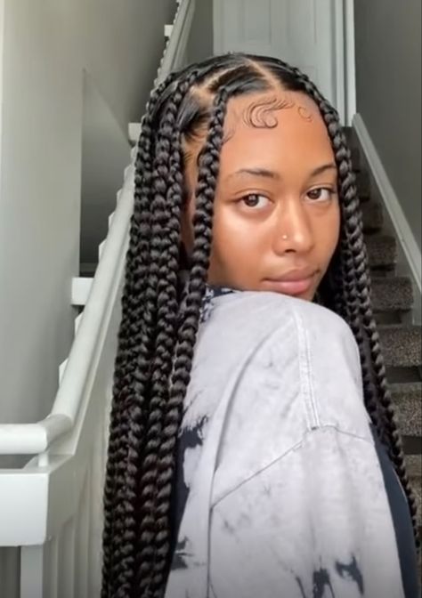 Thick Long Box Braids, Large Box Braids Natural Hair, Jumbo Medium Box Braids, Jumbo Brown Knotless Box Braids, Big Individual Braids For Black Women, Cheap Braids For Black Women, Box Braids With Big Parts, Flat Jumbo Knotless Braids, Jumbo Knotless Box Braids Medium Length