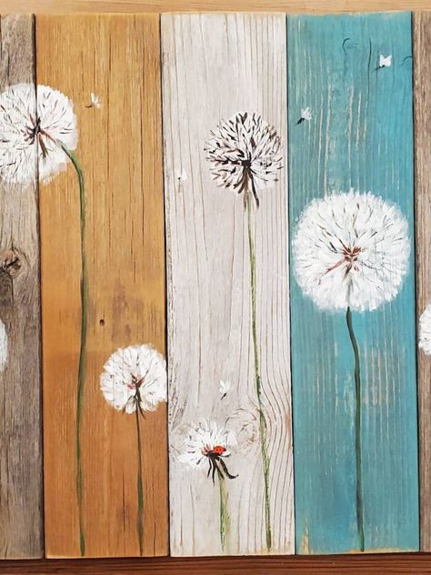 Special Made to Order Large 15x27 Dandelion Charm Painting - Etsy Canada Dandelions Painting, Painting On Pallet Wood, Wood Plank Art, Plank Art, Dandelion Painting, Dandelion Art, Wood Pallet Art, Energy Art, Pallet Painting