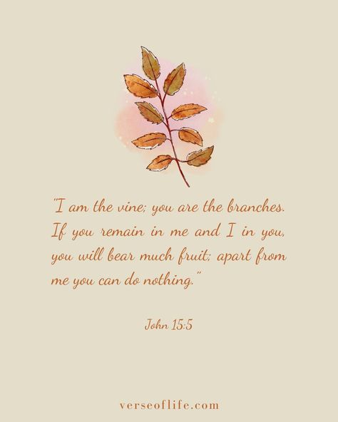 John 15:5 paints a vivid picture of our relationship with Christ. As autumn vines bear fruit, Jesus reminds us He is the true vine, and we are the branches. Apart from Him, we can do nothing, but connected to Him, we bear much fruit. This verse beautifully illustrates our dependence on Christ for spiritual growth and fruitfulness.⁣ Prayer: Jesus, keep us closely connected to You in every season. May our lives bear the rich fruit of Your presence.⁣ #BibleVerse Psalms Verses, John 15 5, Giving Thanks To God, Inspirational Encouragement, True Vine, Bible Verses For Women, Devotional Reading, Jesus Heals, Powerful Bible Verses