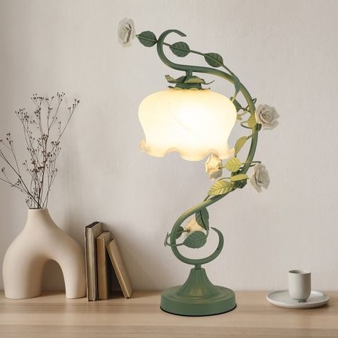 Flower Table Lamp With Glass Lampshade 20 inches Tall - On Sale - Bed Bath & Beyond - 37744341 Office Dresser, Modern Bedside Lamp, Lamps Nightstand, Cute Lights, Table Reading Lamp, Table Reading, Nightstand Desk, Bedside Reading Lamps, Bedside Lamp Modern