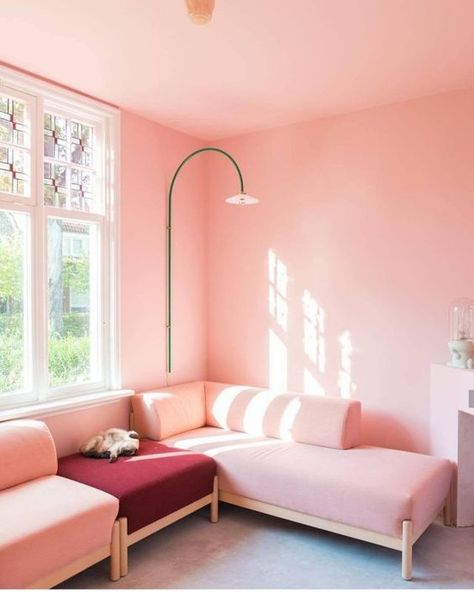 Murs Roses, Large Hallway, Deco Rose, Pink Interior, Room Color, Pink Room, Pink Walls, New Living Room, Room Colors