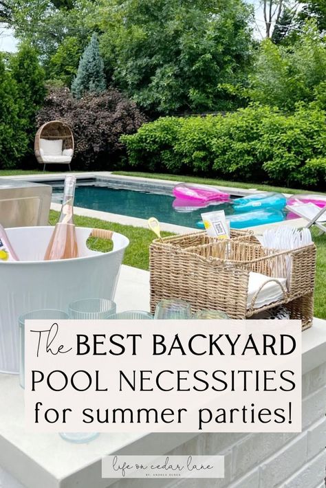 Design the perfect backyard retreat with pool and entertaining necessities that combine style and practicality. Elevate your outdoor space with home decor accents and functional upgrades. Whether you're hosting a party or unwinding by the pool, these ideas will enhance your exterior. Pool Furniture Ideas, Backyard Pool Oasis, Pool Area Decorating Ideas, Life On Cedar Lane, Pool Birthday, Perfect Backyard, Pool Games, Pool Birthday Party, Pool Decor