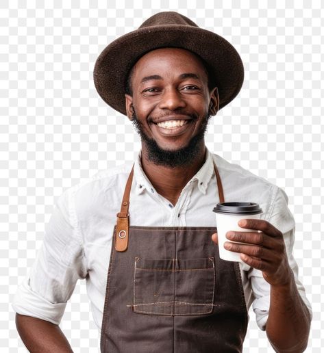 Male Barista Aesthetic, Barista Pose, Man Holding Coffee Cup, Barista Working, Barista Uniform, Barista Stickers, Holding Coffee Cup, Apron Barista, Holding Coffee