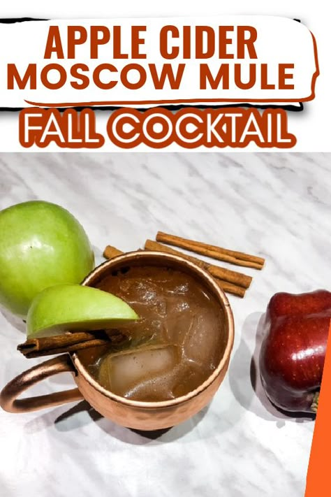 This apple cider Moscow mule is the perfect fall cocktail. The fall flavors of apple cider and cinnamon blend for the perfect comfort drink. Great fall cocktail recipes. Holiday cocktails are perfect and this is a great Thanksgiving cocktail recipe Fall Flavored Moscow Mules, Apple Cinnamon Moscow Mule, Autumn Mule Recipe, Apple Cider Mules, Apple Cider Mule Recipe, Holiday Mules Cocktail Recipes, Holiday Mule Cocktail, Apple Cider Mule, Cider Moscow Mule