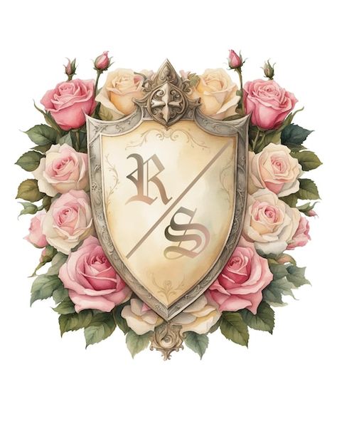 Heraldic shield and cream pink roses 2 | Premium Vector #Freepik #vector #crest #emblem #heraldry #coat-arms Heraldic Shield, Coat Of Arms Design, Crest Shield, Shield Maiden, Shield Design, Stationery Templates, Feminine Tattoos, Business Card Maker, Flyer Maker