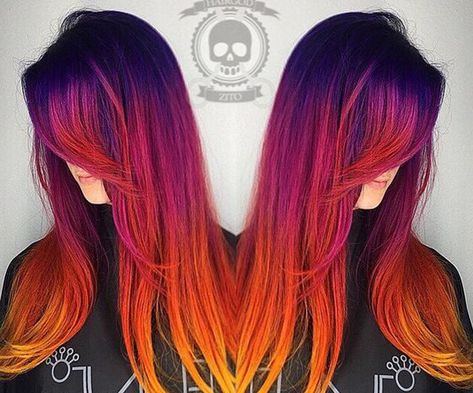 Fall Hair Vivids, Sunset Hair Color, Hair Color Red Ombre, Nyc Hair Salon, Cheveux Oranges, Sunset Hair, Red Ombre Hair, Mom Hair, Fire Hair