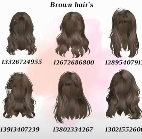 Roblox Hair Codes Brown Ponytail, Code Brookhaven, Soft Wavy Hair, Short Hair Brown, Brown Hair Roblox, Pelo Cafe, Roblox Hair, Zepeto Looks Ideas, Matching Fits