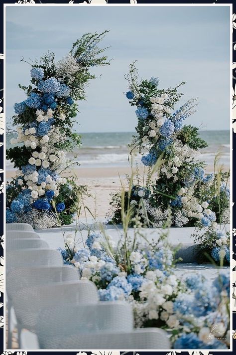 Discover stunning wedding arch ideas that will transform your ceremony into a dreamy experience. From floral arrangements to rustic designs, these creative concepts will elevate your special day and leave a lasting impression on your guests. Whether you prefer a romantic garden setting or a chic modern aesthetic, our curated collection of wedding arch ideas will inspire you to create the perfect backdrop for your vows. Transform your wedding vision into reality! Hydrangeas Wedding Arch, Blue And White Arch Wedding, Blue And White Flower Arch, Blue Hydrangea Wedding Decorations, Marseille Blue Wedding, Sky Blue Wedding Decor, Hydrangea Wedding Arch, Blue Wedding Arch, Wedding Arch Ideas