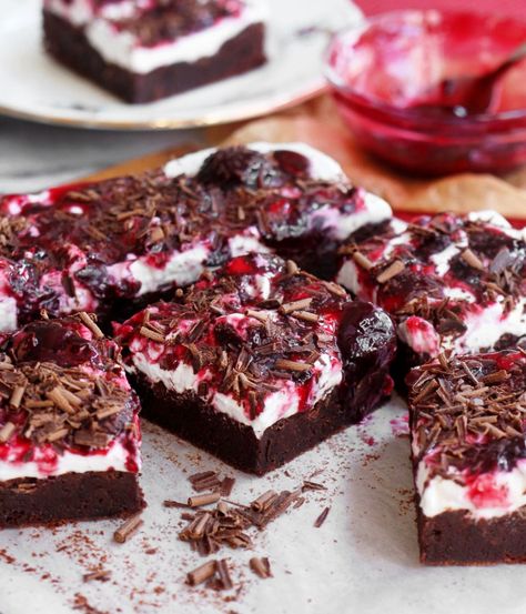 Black Forest Brownies, Espresso Brownies, Infused Chocolate, Cherry Compote, Black Cherries, Brownie Ingredients, Black Forest Cake, Frozen Cherries, Chocolate Cheese