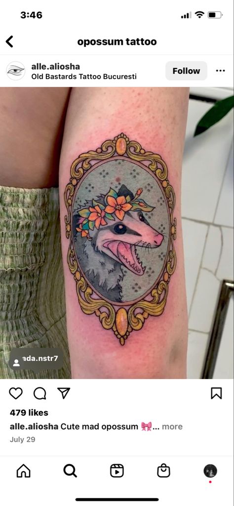 Opossum Tattoo, Cute Cottagecore, Space Tattoo, Whale Shark, Armband Tattoo, Watercolor Tattoo, Cool Tattoos, Tatting, Bee