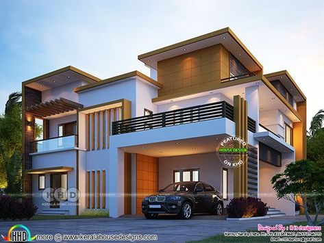 Other side view of the house House Paint Design, Flat House Design, Flat Roof House Designs, Modern Contemporary House Plans, Side Elevation, Modern Family House, House Plans With Pictures, Flat Roof House, 2 Storey House Design