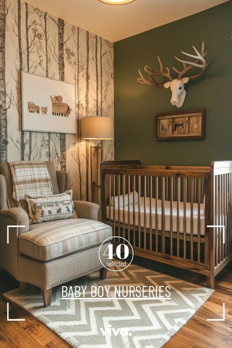 ♥️ Looking for baby boy nursery inspiration? Dive into the charming world of vintage baby boy nursery themes with a touch of western and dinosaur elements. From Ralph Lauren to woodland vibes, this nursery decor idea is perfect for a unique and cozy baby boy room. Explore now! 🦕🌿👶 #babyboynursery #babyboyshower #nurserydecor #vintage #woodland #dinosaur #babyroominspo Simple Woodsy Nursery, Hunter Green Boy Nursery, Nursery Ideas Western Theme, Vintage Cabin Nursery, Cabin Themed Nursery, Woodland Theme Nursery Boy, Hunting Nursery Ideas, Southern Baby Boy Nursery, Woodsy Nursery Baby Boy