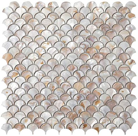 Soulscrafts Colorful Mother of Pearl Fish Scale Mosaic Tile Sheets Backsplash Tile for Kitchen Pack of 10 - - Amazon.com Backsplash Mother Of Pearl, Mother Of Pearl Wall, Shell Backsplash, Hexagon Marble Tile, Spa Tile, Tic Tac Tiles, Shell Mosaic Tile, Backsplash Bathroom Wall, Tile For Kitchen