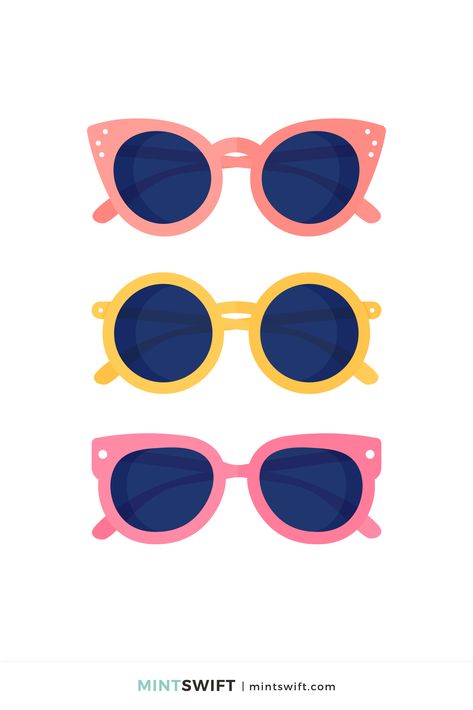 Sunglass Illustration, Summer Illustration Design, Beach Graphic Design, Sunglasses Illustration, Sunglasses Vector, Glasses Illustration, Illustration Challenge, Beach Graphics, Hipster Illustration