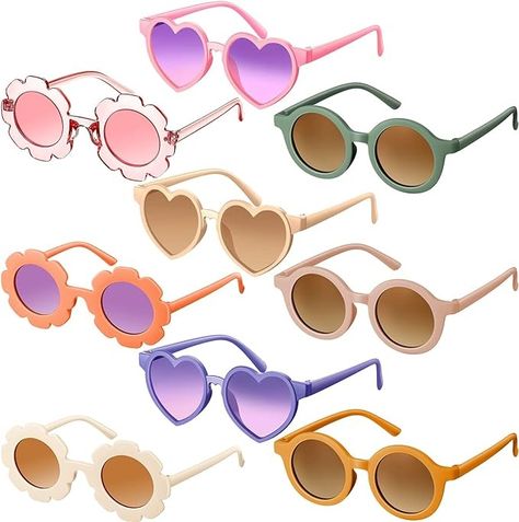 Amazon.com: Zhengmy 9 Pairs Kids Sunglasses Round Flower Heart Shaped Sunglasses for Toddler Girls Boys Baby Cute Glasses Eyewear for Parties (Lovely Color) : Clothing, Shoes & Jewelry Flower Sunglasses, Toddler Parties, Face Shape Hairstyles, Sunglasses Round, Shaped Sunglasses, Cute Glasses, Round Flower, Heart Shaped Sunglasses, Butterfly Birthday