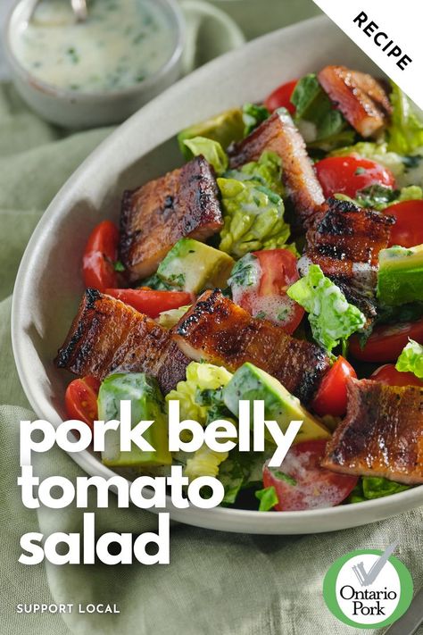 Maple Soy Grilled Pork Belly, Lettuce And Tomato Salad Recipe Grilled Pork Belly, Best Pork Recipe, Buttermilk Dressing, Pork Salad, Pork Belly Recipes, Romaine Lettuce Salad, Refreshing Food, Lettuce Salad, High Protein Low Carb