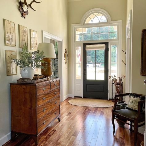 Kim | French Country on Instagram: “I don’t really care for a shade on a door, but we had our two maple trees cut down out front that sort of blocked a clear view from the…” English Entryway, New York Apartment Interior, Apartment Entryway, Entry Furniture, Maple Trees, Nancy Meyers, Starter Home, Apartment Inspiration, Living Room Inspo