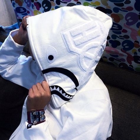 Purple Bape Hoodie Outfit, White Bape Hoodie, Bape Outfits, Hoodie Outfit Men, Swag Pics, Bape Hoodie, Drippy Outfit, Shark Hoodie, Hype Clothing