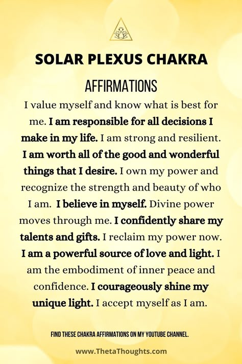 Manipura Chakra Affirmations, Solar Chakra Affirmations, Solar Plexus Chakra Meditation, Solar Plexus Meditation, Solar Plexus Chakra Healing Affirmations, Personal Power Affirmations, Solar Plexus Affirmations, Leo Affirmations, Warrior Affirmations