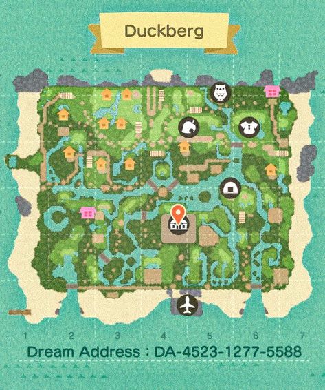 Animal Crossing Map Inspiration, Animal Crossing Dream Address, Acnh Maps, Cottagecore Animal Crossing, Dream Address, Dream Code, Acnh Cottagecore, Map Layout, Animal Crossing 3ds