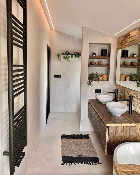 Wabi Sabi Interior, Concrete Bathroom, Stone Bathroom, Beige Bathroom, Bathroom Redesign, Bathroom Design Luxury, New Home Designs, Bathroom Makeover, Bathroom Inspiration