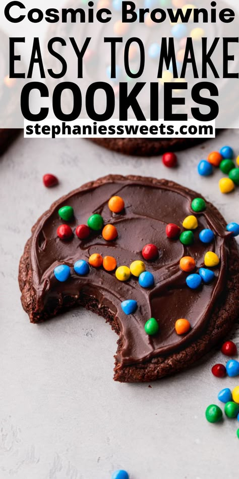 Cosmo Brownie Cookies, Brownie Cookies With Frosting, Cosmic Brownie Cookies Recipe, Cosmic Cookies Recipe, Crumbl Cosmic Brownie Cookies, Cosmic Brownies Cookies, Rockstar Cookie Recipe, Cookies For Kids To Make, Cookies With Chocolate Ganache